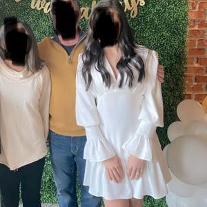 White Long Sleeve Short Ruffle Dress